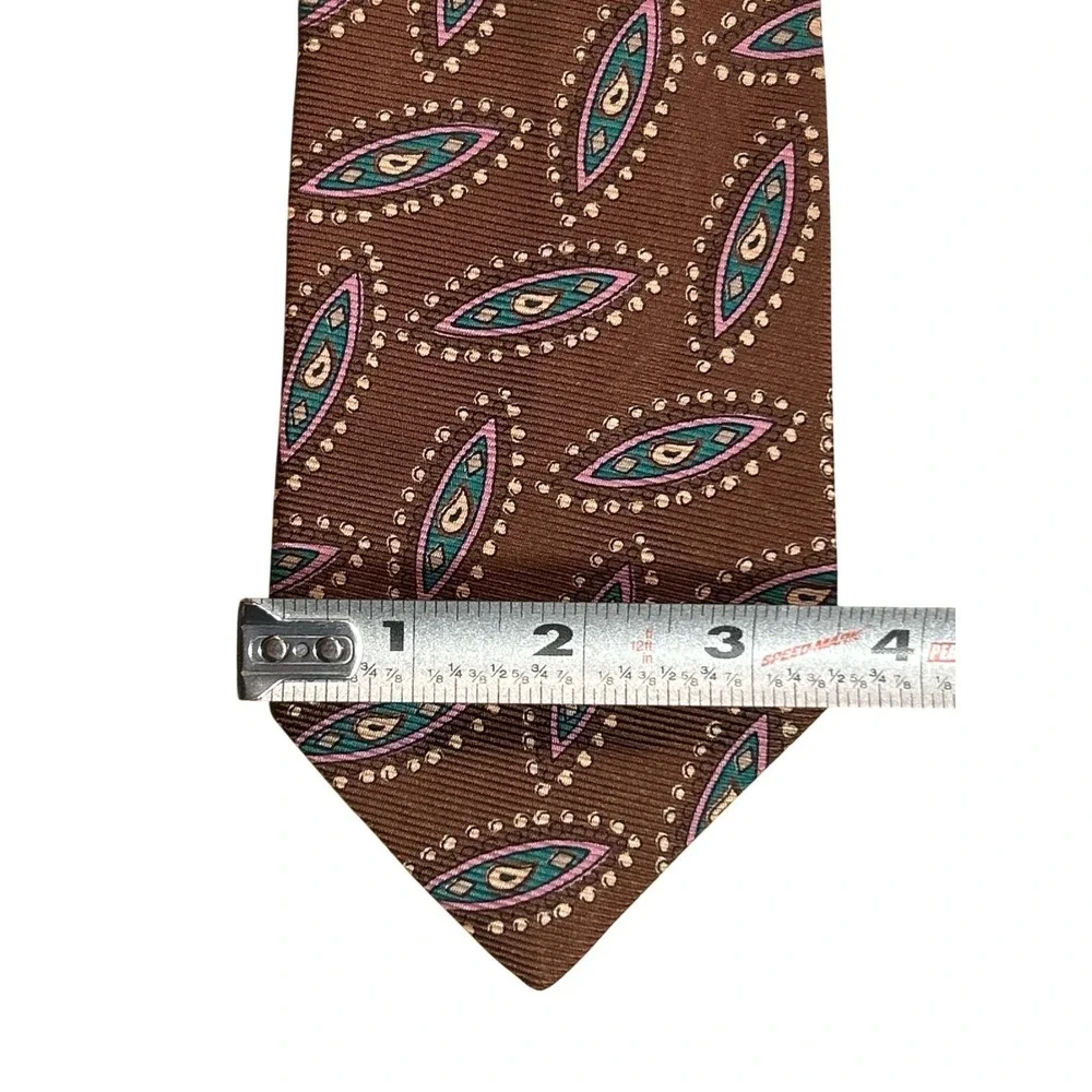 VTG Polo Ralph Lauren 100% Silk Necktie Hand Made in USA‎ Brown Pink Green 3.5